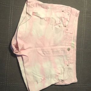 Pink and white tie die shorts